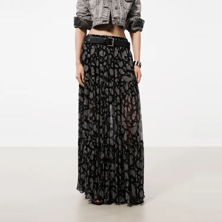 MOCO Casual Long Skirt Women's Black With White Multicolor-2
