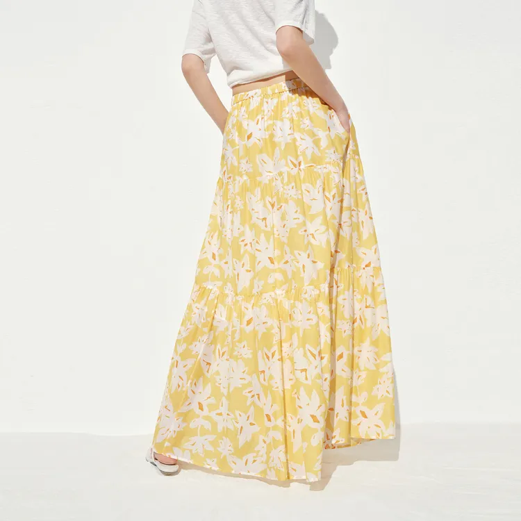 MO&CO Casual Long Skirts Women's Floral Yellow-4