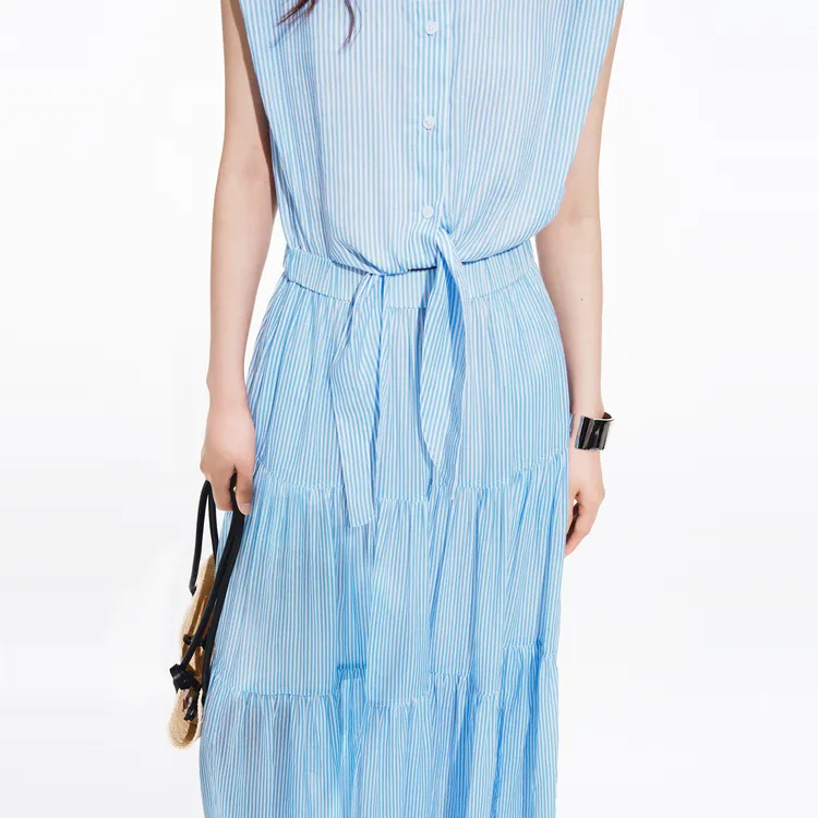 MOCO Sleeveless Dress Women's Blue White Stripes Color-3