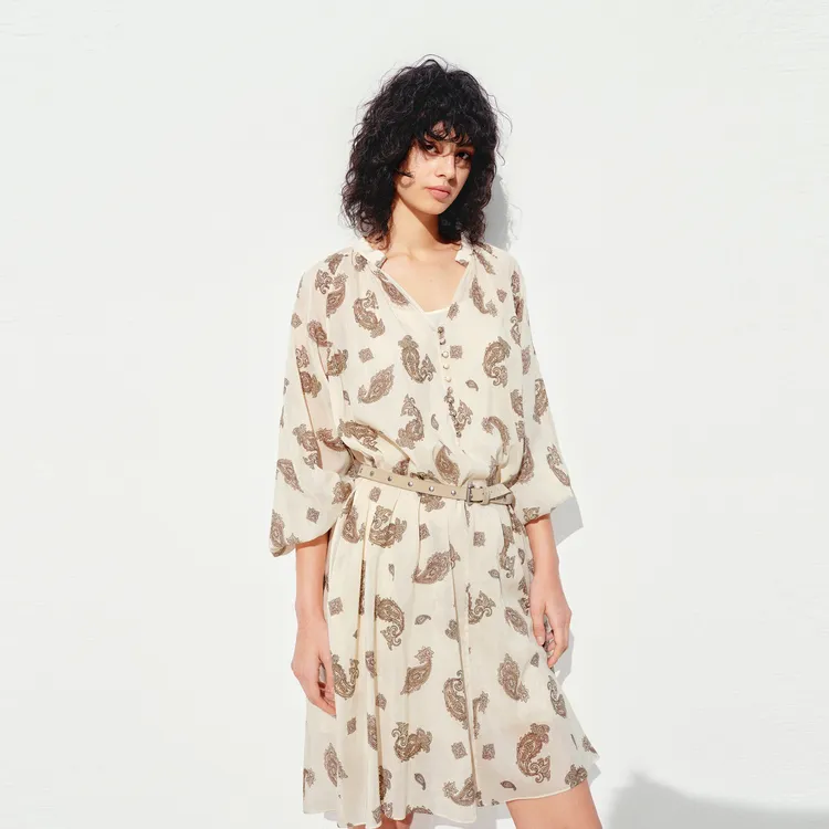 MOCO Slip Dress Women's Apricot With Paisley Pattern-2