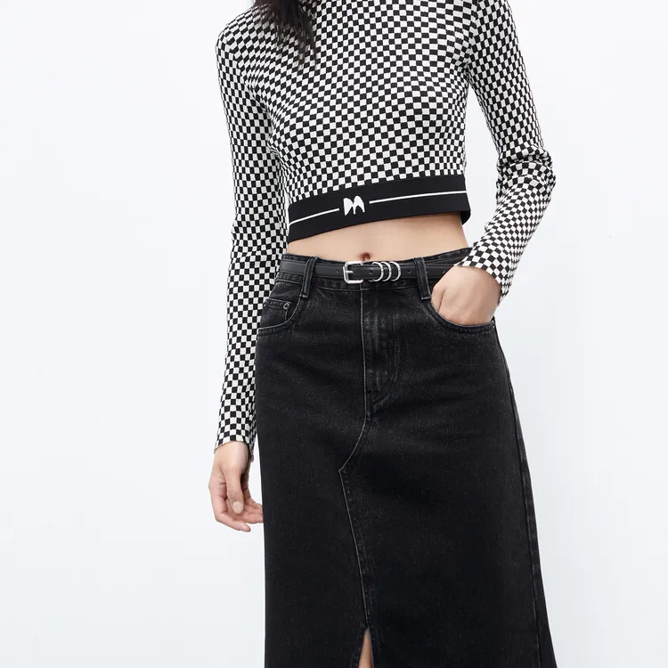 MO&CO Denim Long Skirts Women's Denim Black-5
