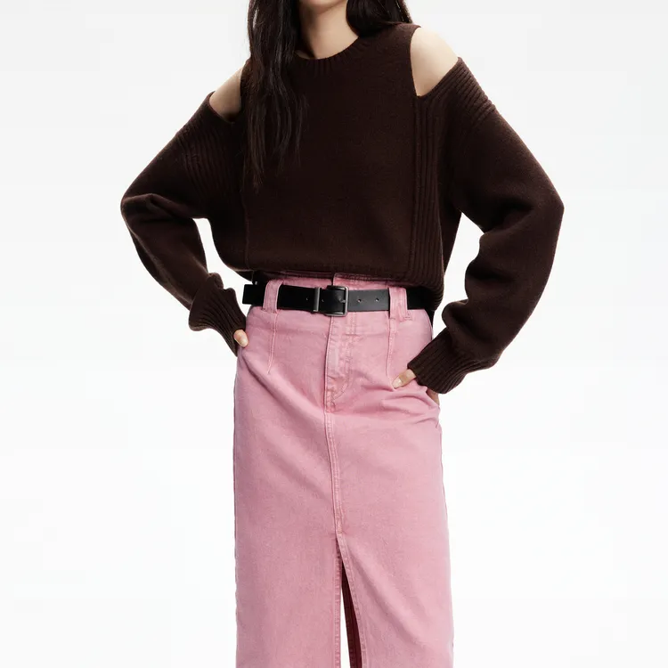 MOCO Denim Long Skirt Women's Neon Pink-3