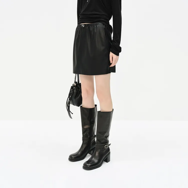 MOCO Leather Short Skirts Women's Black-3