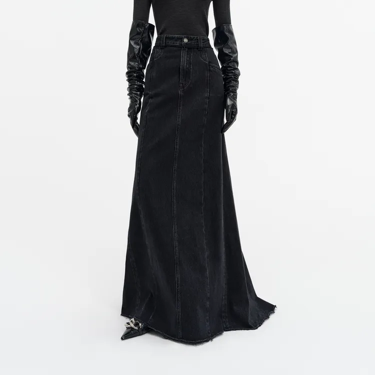 MOCO Denim Long Skirts Women's Denim Black-2