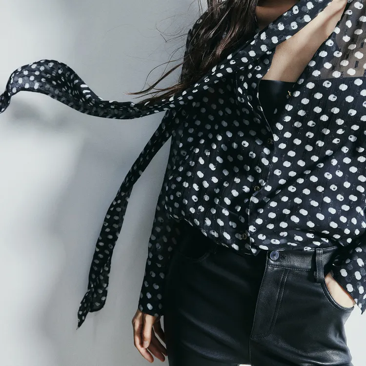 MOCO Shirt Women's Black White Polka Dots-3