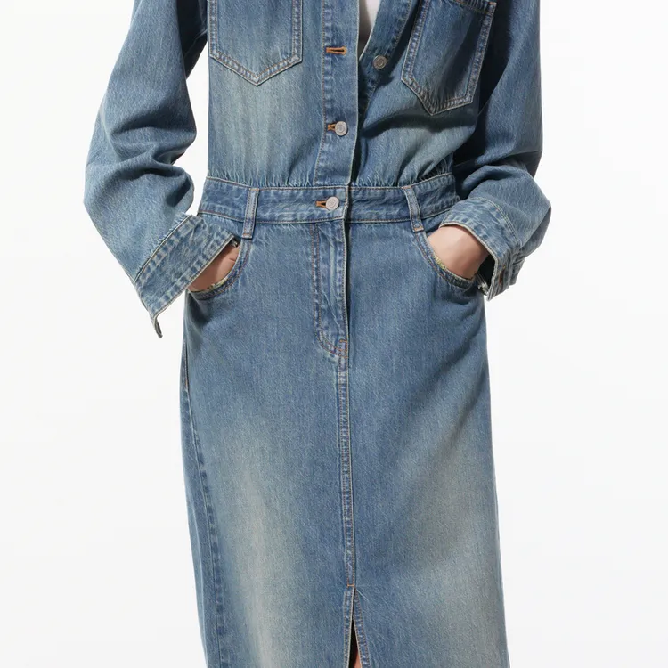 MOCO Long Sleeved Dresses Women's Denim Blue-3