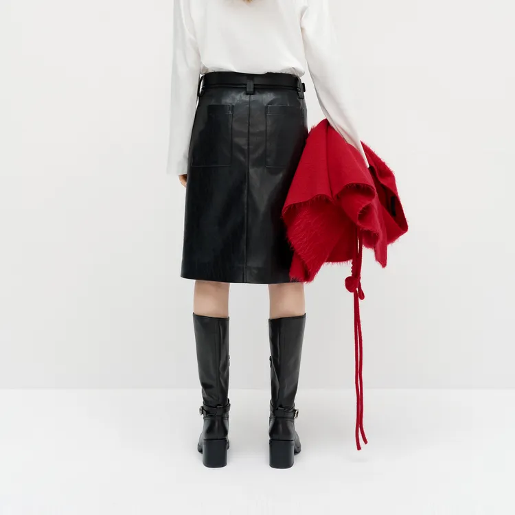 MOCO Leather Long Skirts Women's Black-4