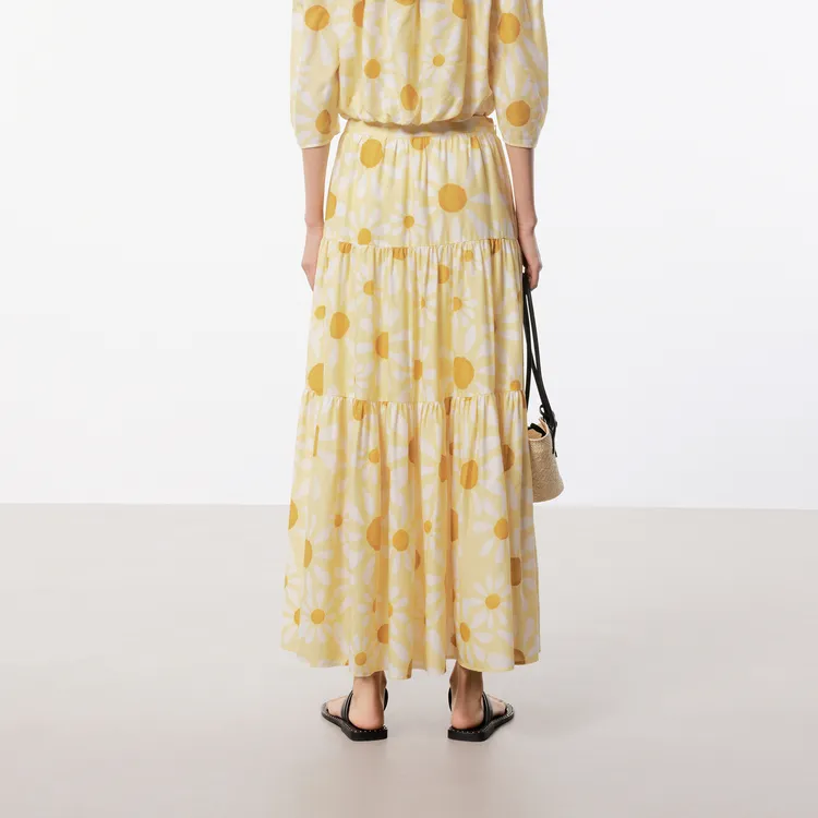 MOCO Casual Long Skirts Women's Yellow Base With Mixed Print-3