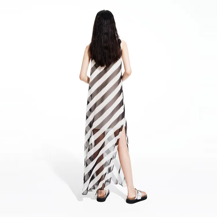 MOCO Sleeveless Dress Women's Black Apricot Stripes-2