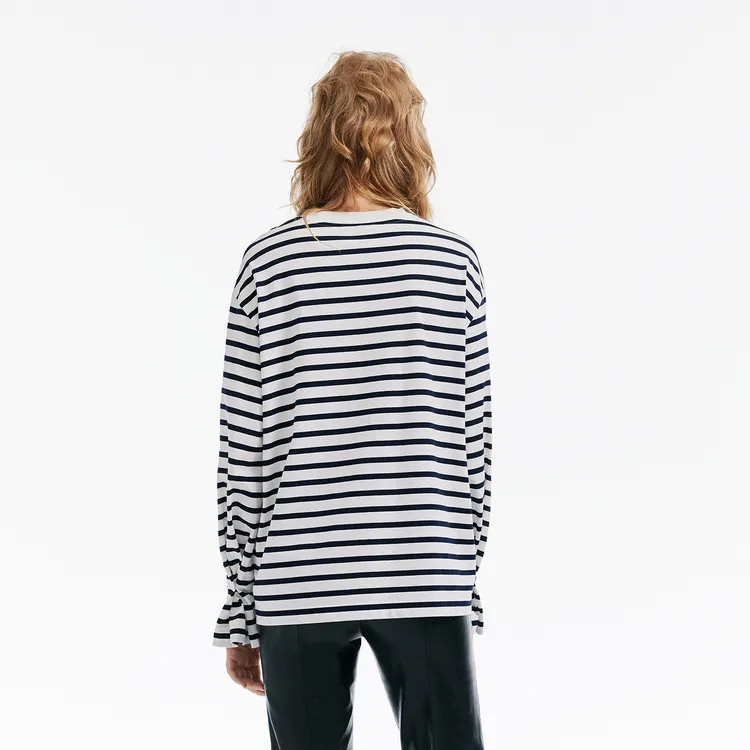 MOCO T Shirt Women's Black White Stripes-3