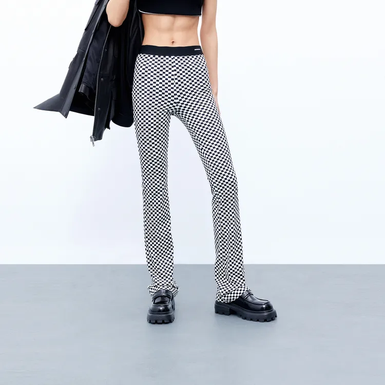 MO&CO Casual Pants Women's Black White-2
