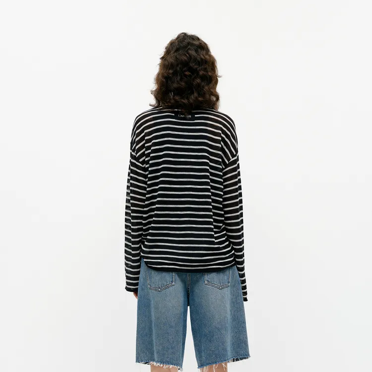 MOCO Sweater Women's White Black Stripes-2
