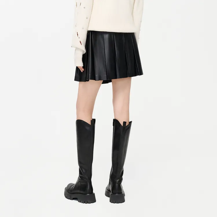 MOCO Leather Short Skirts Women's Black-3