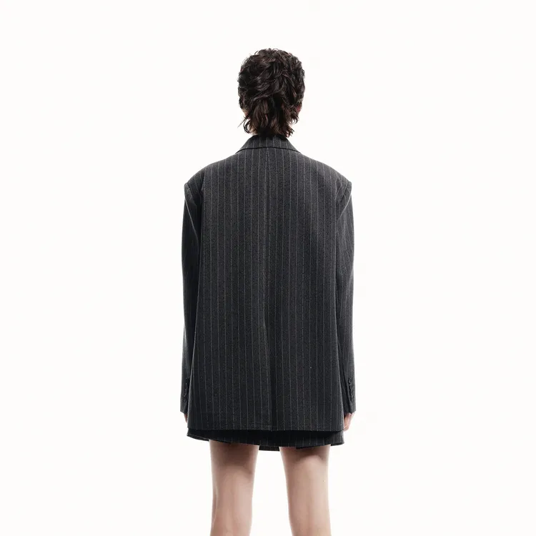 MOCO Business Suit Women's Gray With White Stripes-3