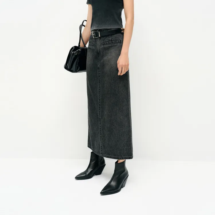 MOCO Denim Long Skirts Women's Denim Black-3