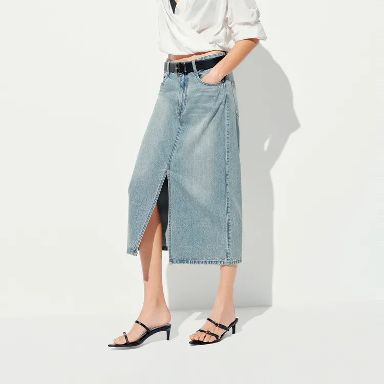 MOCO Denim Long Skirt Women's Blue-4