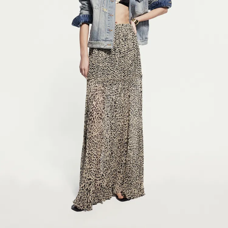 MOCO Casual Long Skirts Women's Brown Apricot Leopard-2