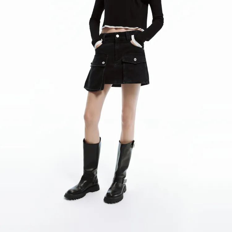 MOCO Denim Short Skirts Women's Black-4