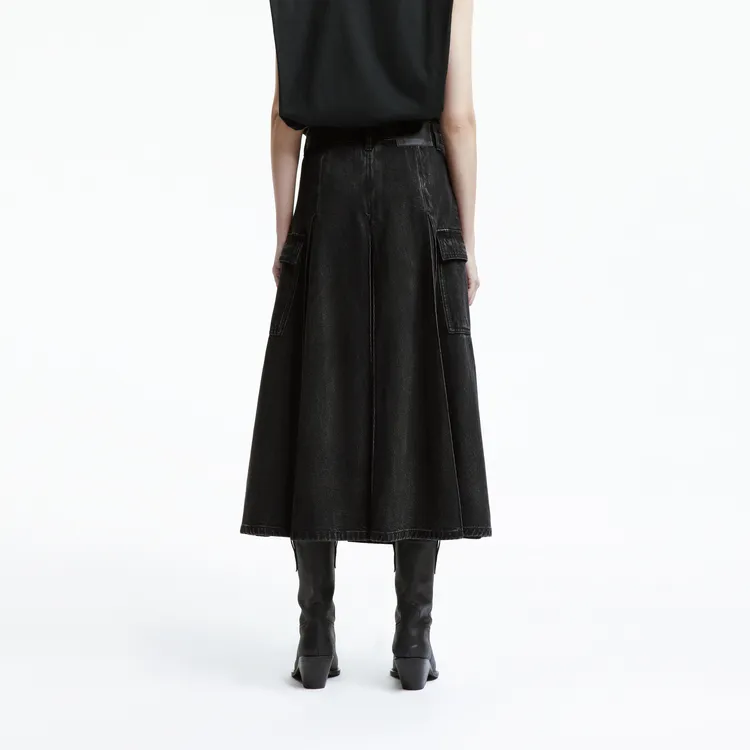 MOCO Denim Long Skirts Women's Denim Black-4