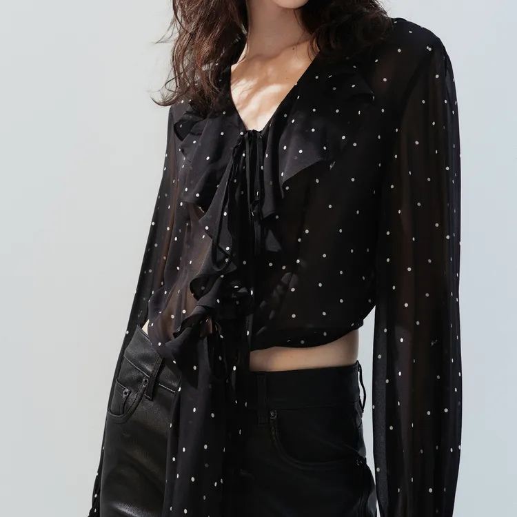 MOCO Shirt Women's Black White Polka Dot Color-3