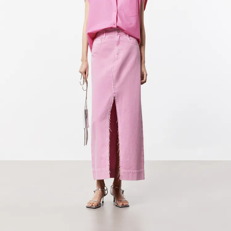 MOCO Denim Long Skirts Women's Rose Red-2