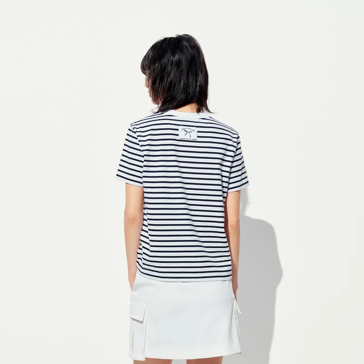 MOCO T Shirt Women's Blue White Stripes Color-2