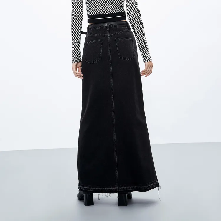 MO&CO Denim Long Skirts Women's Denim Black-4