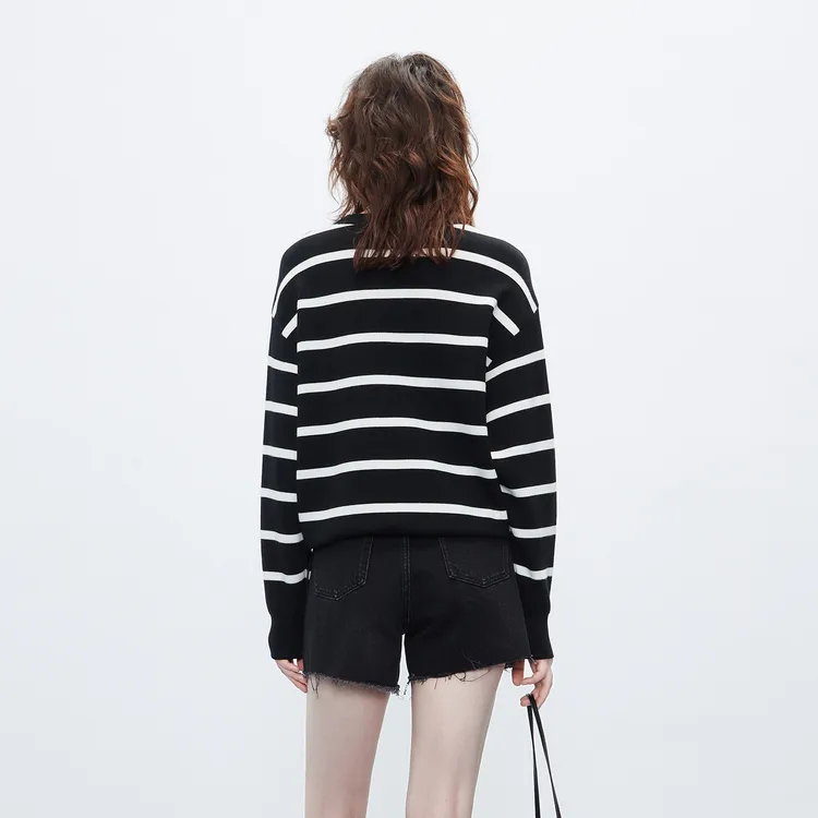 MOCO Sweater Women's Black White Stripes-2
