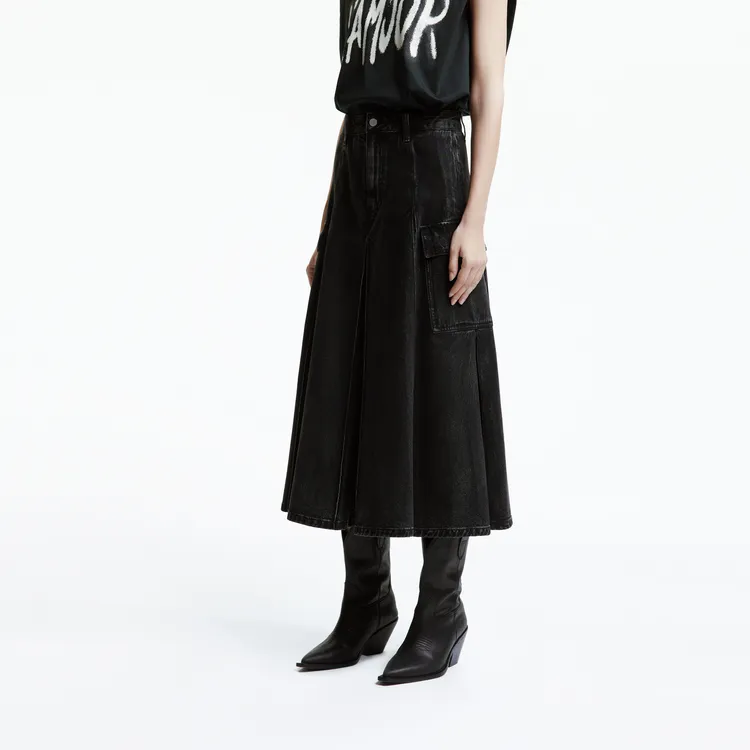 MOCO Denim Long Skirts Women's Denim Black-3
