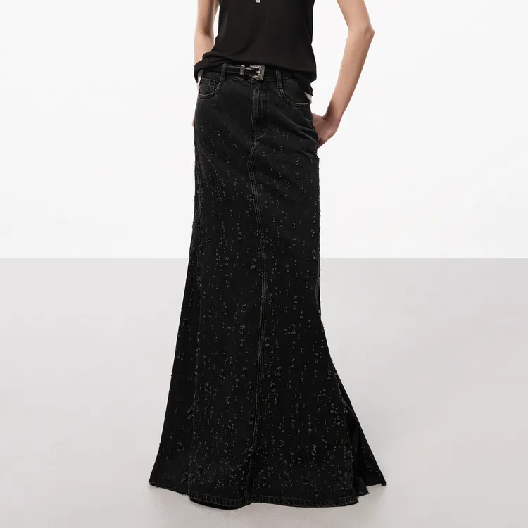 MOCO Denim Long Skirt Women's Black-5