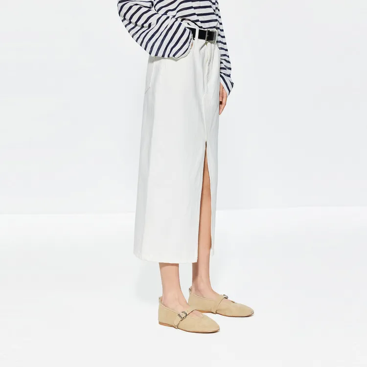 MOCO Denim Long Skirt Women's White-4
