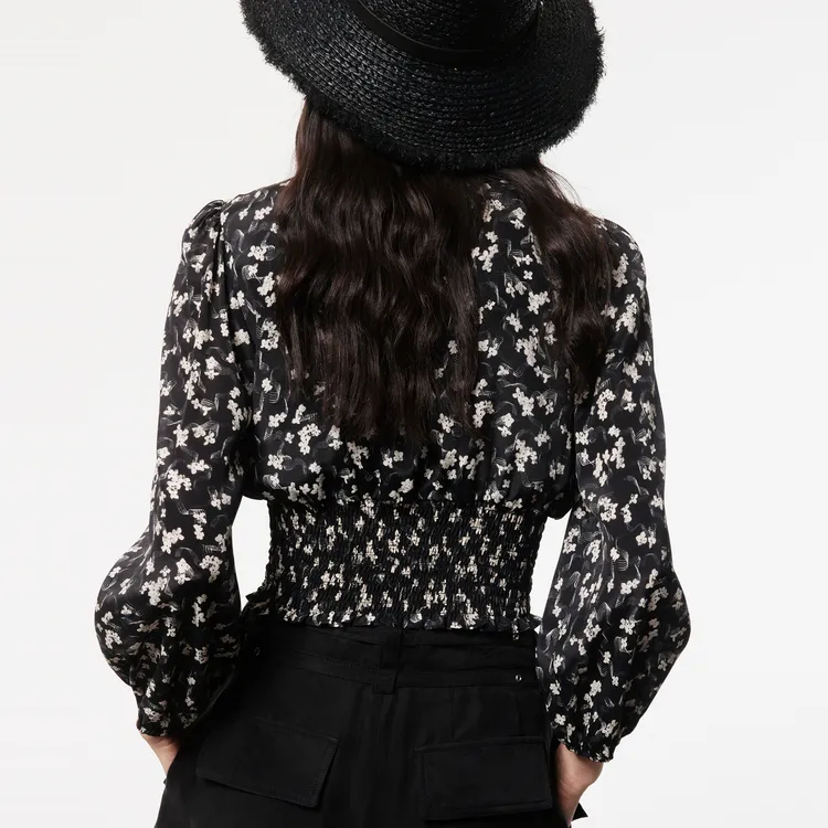MO&CO Crop Tops Women's Black Sole With Small Floral-4