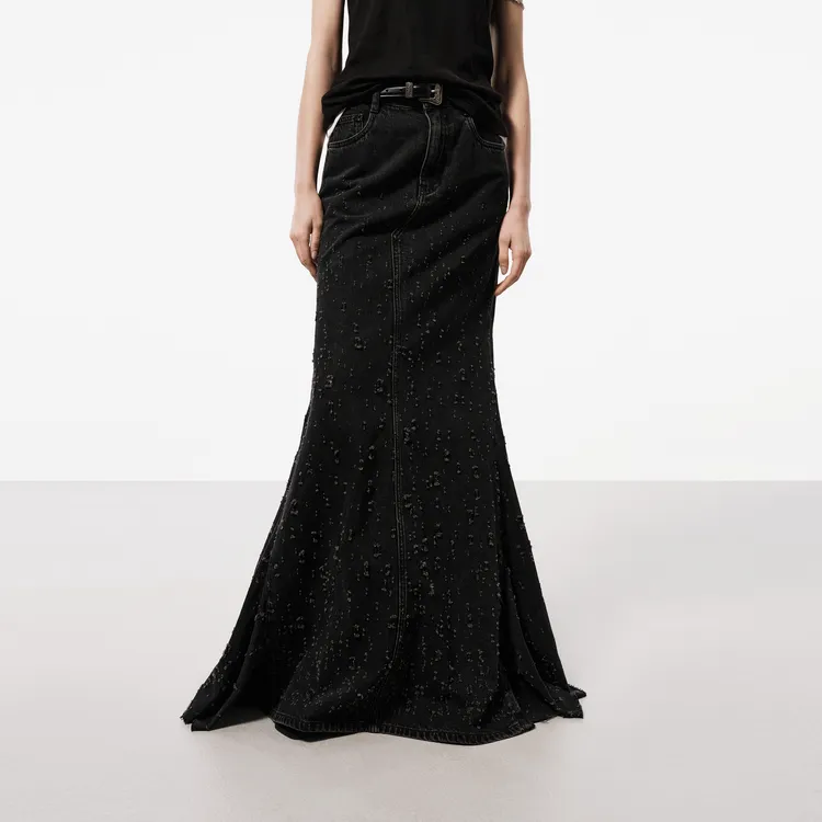 MOCO Denim Long Skirt Women's Black-2