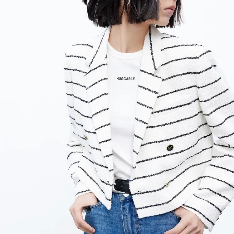 MOCO Business Suit Women's White Black Stripes-3