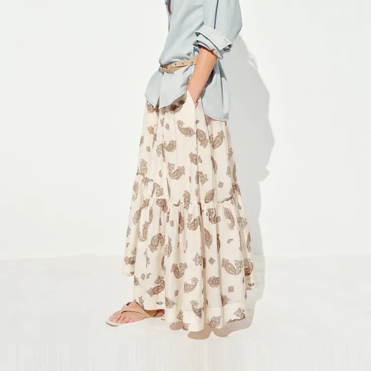 MOCO Casual Long Skirt Women's Apricot Base Paisley Pattern-3