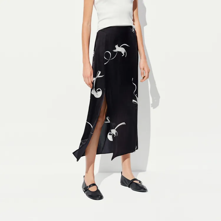 MO&CO Casual Long Skirts Women's Black Sole With Fun Graphics-3