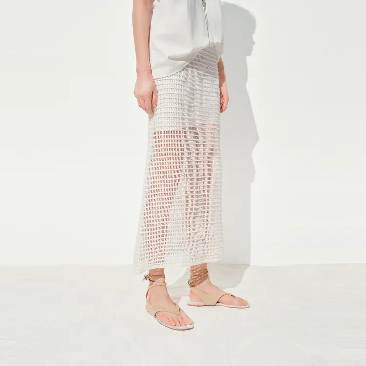 MO&CO Casual Long Skirts Women's Raw White-3