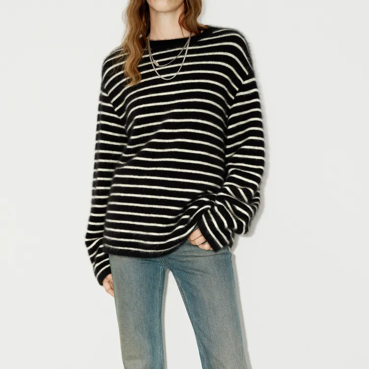 MOCO Sweater Women's Black White Stripes-3