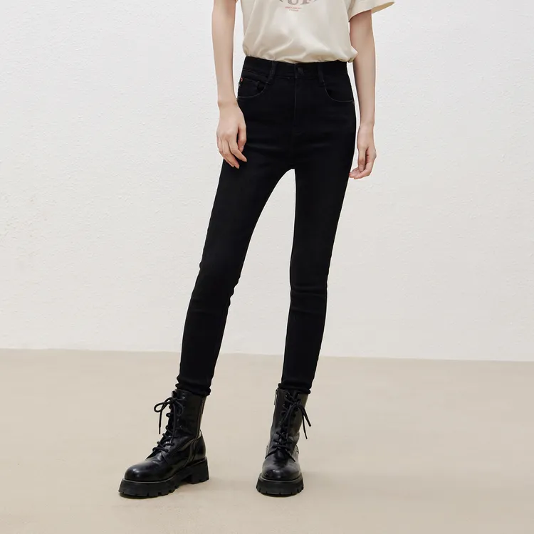 MO&CO Casual Pants Women's Denim Black-5