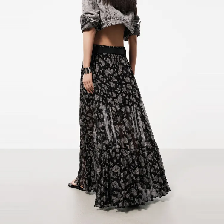 MOCO Casual Long Skirt Women's Black With White Multicolor-3