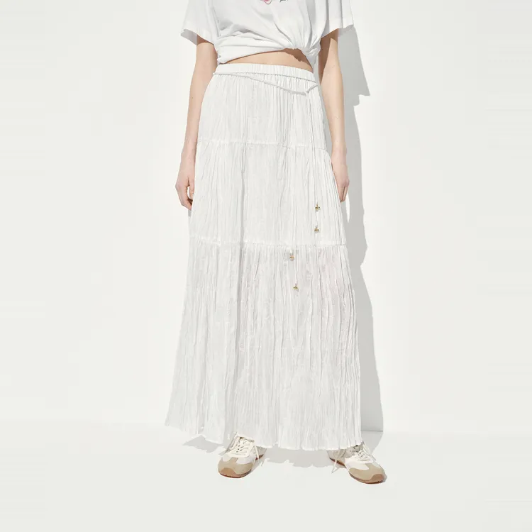 MO&CO Casual Long Skirts Women's Raw White-2