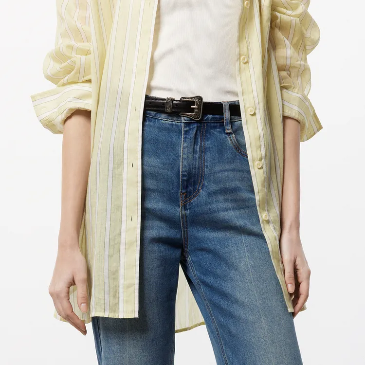 MOCO Shirt Women's Yellow With White Stripes-3