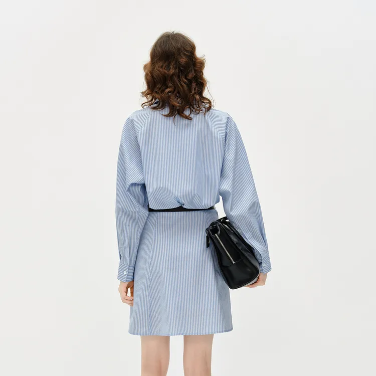 MOCO Long Sleeved Dresses Women's Blue White Stripes Color-2