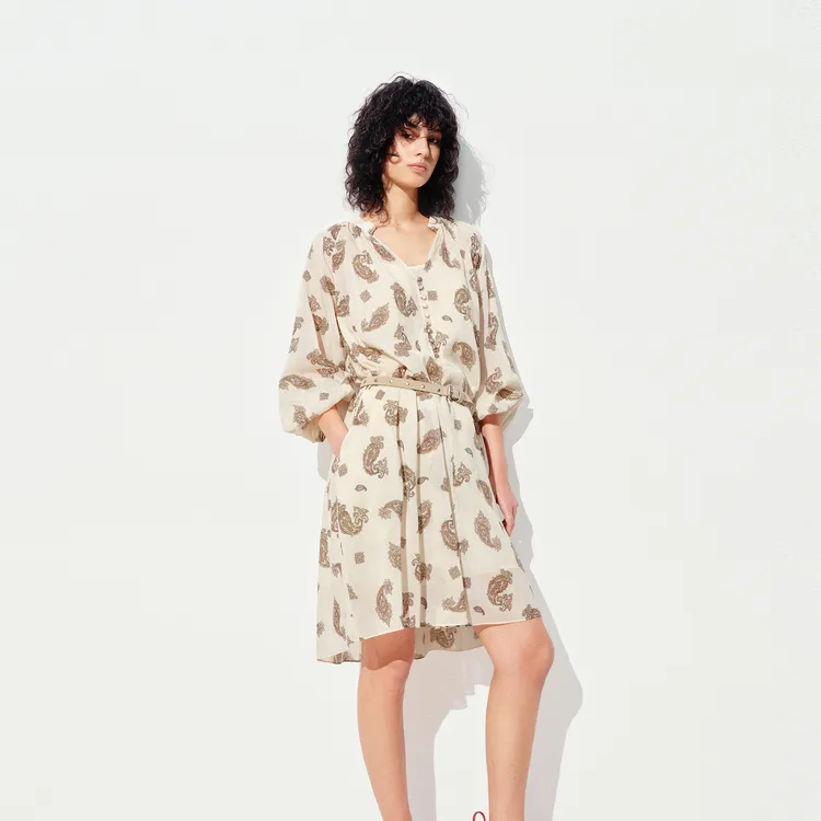 MOCO Slip Dress Women's Apricot With Paisley Pattern-4
