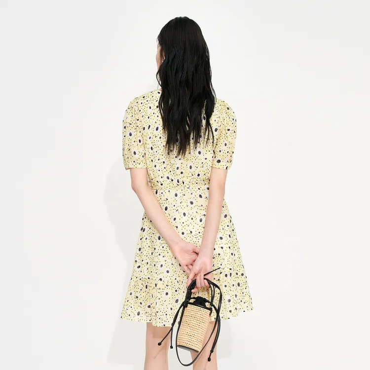 MO&CO Short Sleeved Dresses Women's Yellow With Small Floral-2