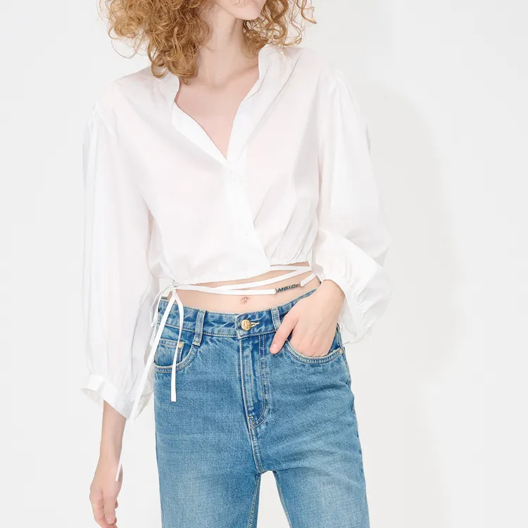 MO&CO Crop Tops Women's Raw White-3