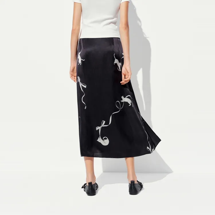 MO&CO Casual Long Skirts Women's Black Sole With Fun Graphics-4