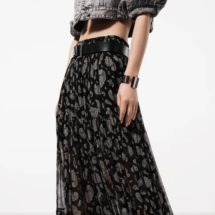 MOCO Casual Long Skirt Women's Black With White Multicolor-5