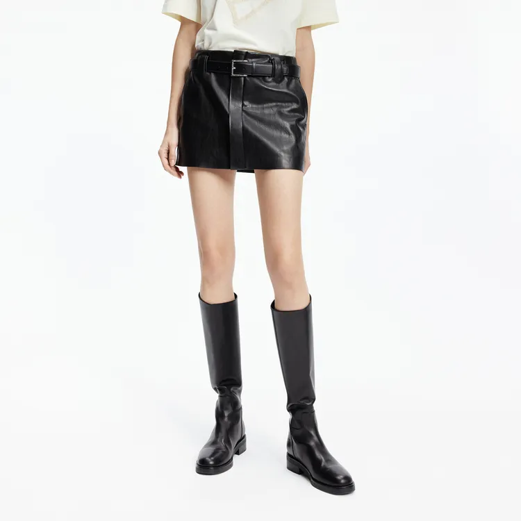 MOCO Leather Short Skirts Women's Black-2