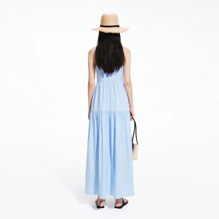 MOCO Slip Dresses Women's Blue White Stripes Color-3